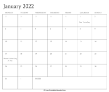 printable january calendar 2022 holidays