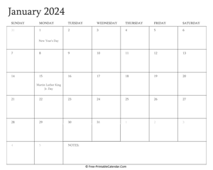 printable january calendar 2024 holidays