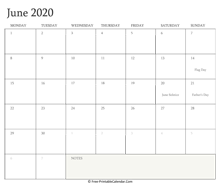 printable june calendar 2020 holidays