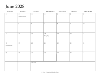 printable june calendar 2028