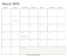 printable march calendar 2019 holidays