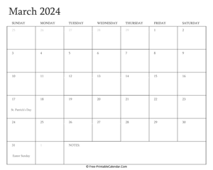 printable march calendar 2024 holidays