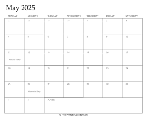 printable may calendar 2025 holidays