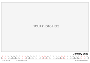 printable monthly photo calendar january 2022