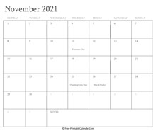 printable november calendar 2021 holidays