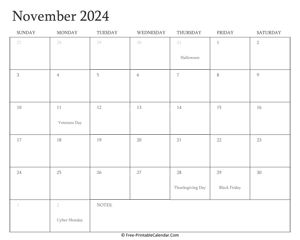 printable november calendar 2024 holidays