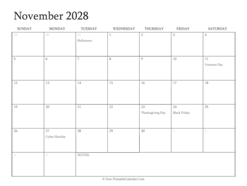 printable november calendar 2028 holidays
