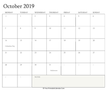 printable october calendar 2019 holidays