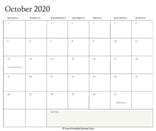 printable october calendar 2020