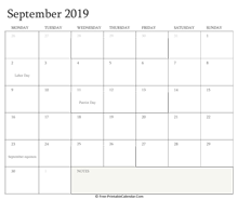 printable september calendar 2019 holidays