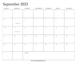 printable september calendar 2023 holidays