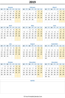 printable yearly calendar 2019 weekend highlight vertical