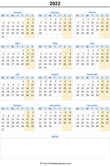 printable yearly calendar 2022 weekend highlight vertical