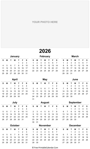 printable yearly photo calendar 2026