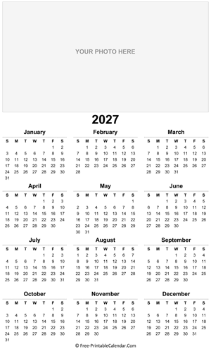 printable yearly photo calendar 2027