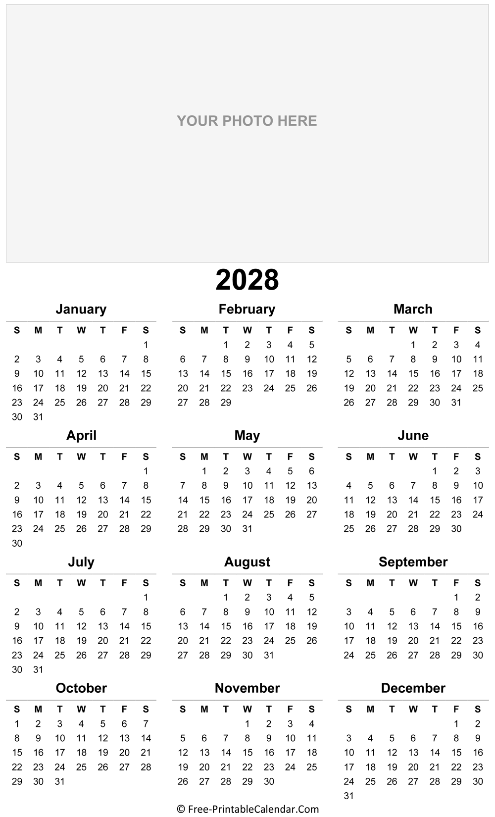 printable yearly photo calendar 2028