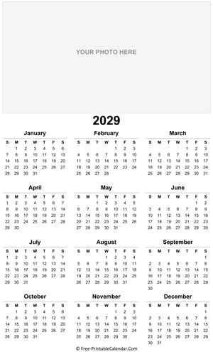 printable yearly photo calendar 2029