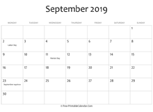 september 2019 calendar printable with holidays