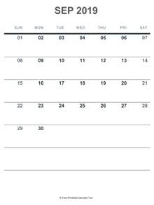 september 2019 printable calendar