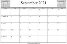 September 2021 Calendar (horizontal)