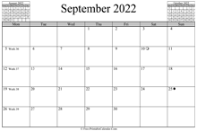 september 2022 calendar horizontal