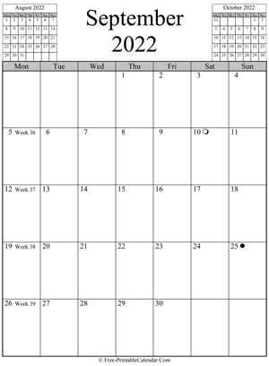 september 2022 calendar vertical