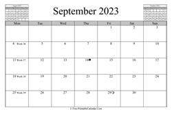 September 2023 Calendar (horizontal)
