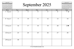 September 2025 Calendar (horizontal)