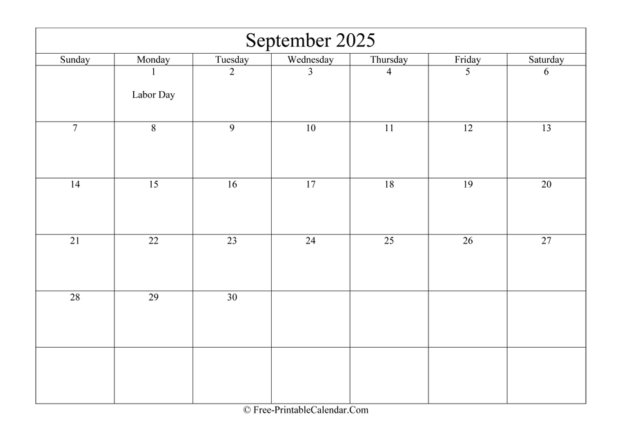 September 2025 Calendar Printable with Holidays