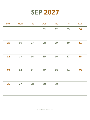 september 2027 printable calendar