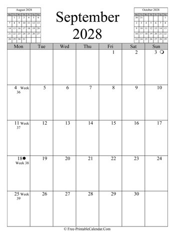 september 2028 calendar vertical