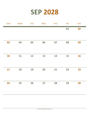 september 2028 printable calendar