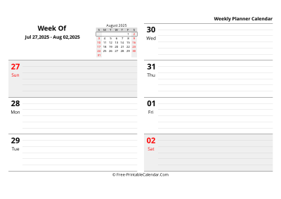 august 2025 weekly schedule template, landscape layout