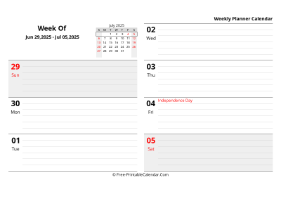 july 2025 weekly schedule template, landscape layout