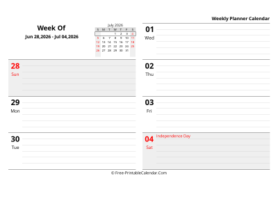 july 2026 weekly schedule template, landscape layout