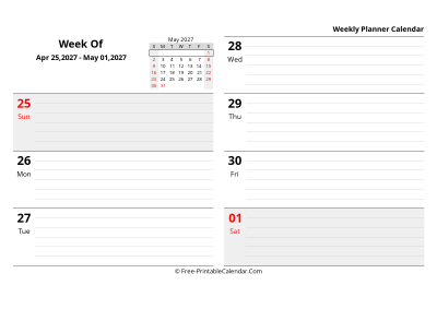 may 2027 weekly schedule template, landscape layout